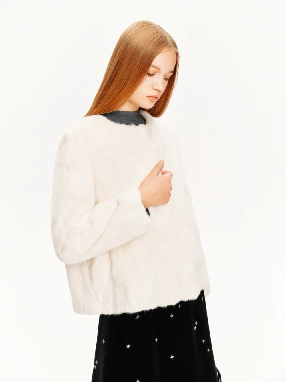 cream 100% real rabbit Fur Women's Coat jacket new